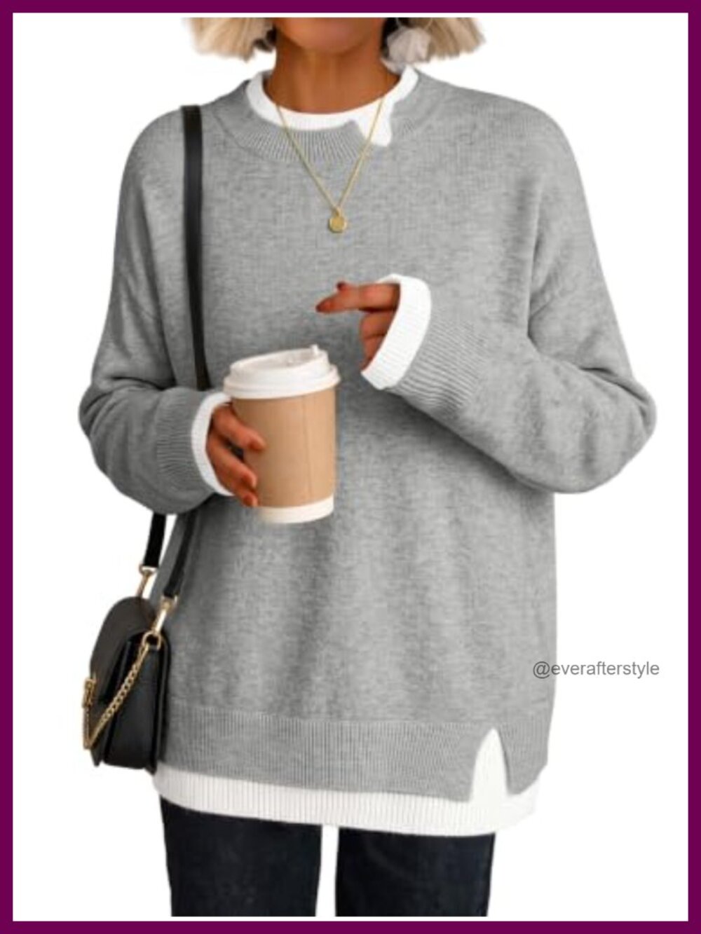 Oversized Patchwork Crewneck Sweater Women Fall Winter Teacher Outfit
